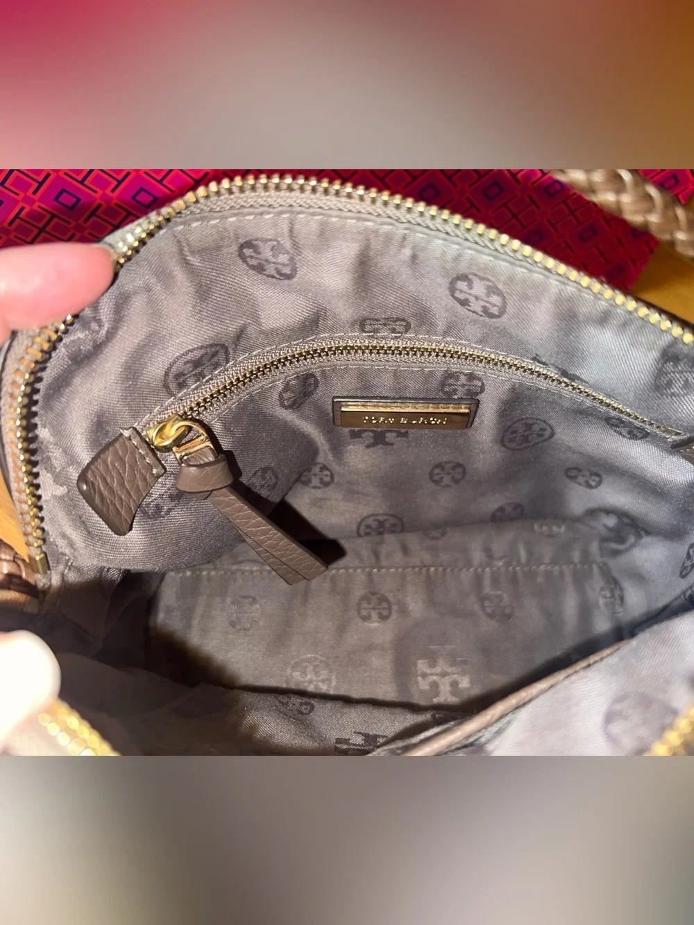 Tory Burch Brown Taupe Silver Maple Taylor Camera Crossbody Shoulder Bag